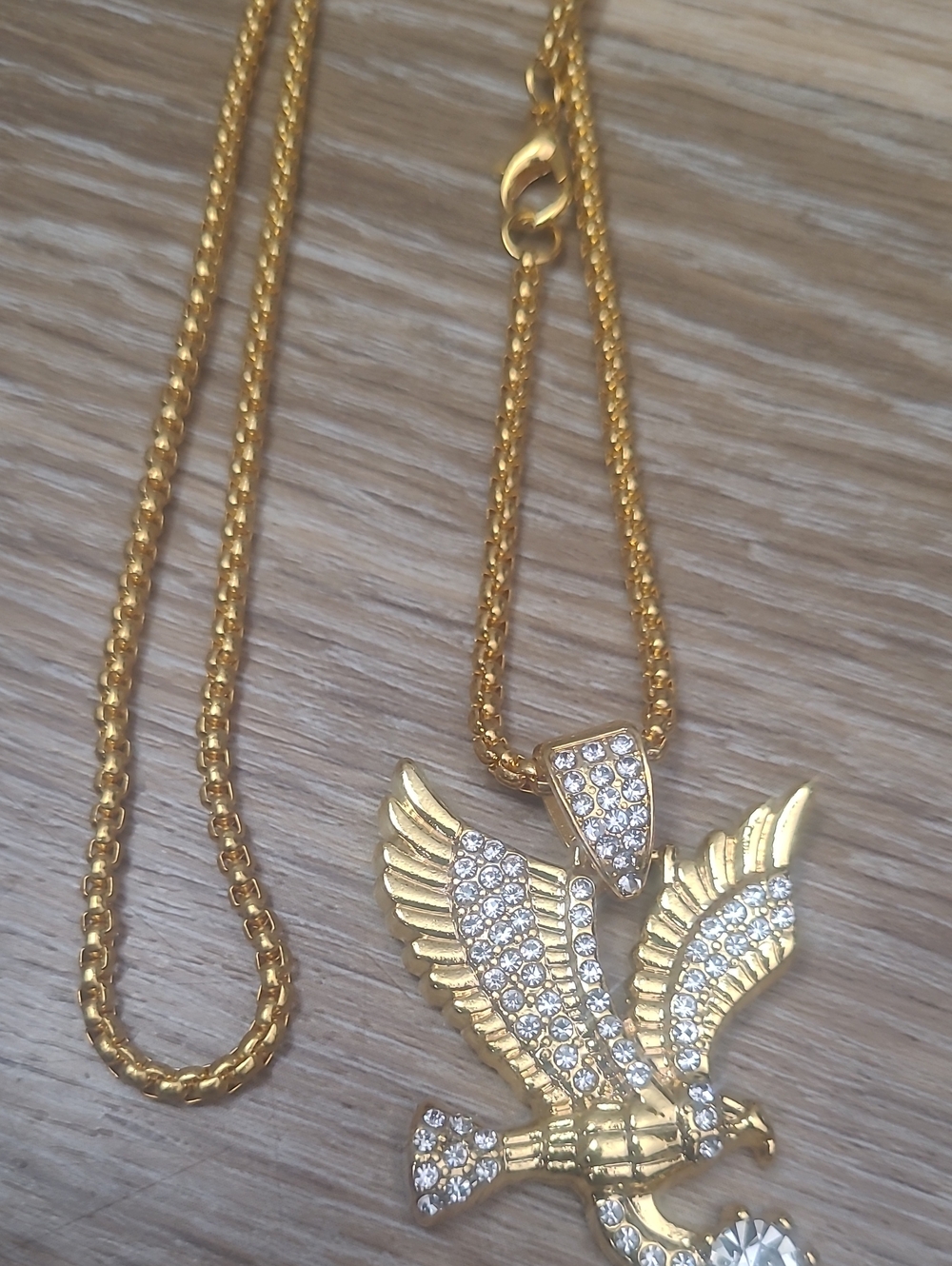 Gold Eagle Pendant Necklace with Clear Crystals - Women Jewelry